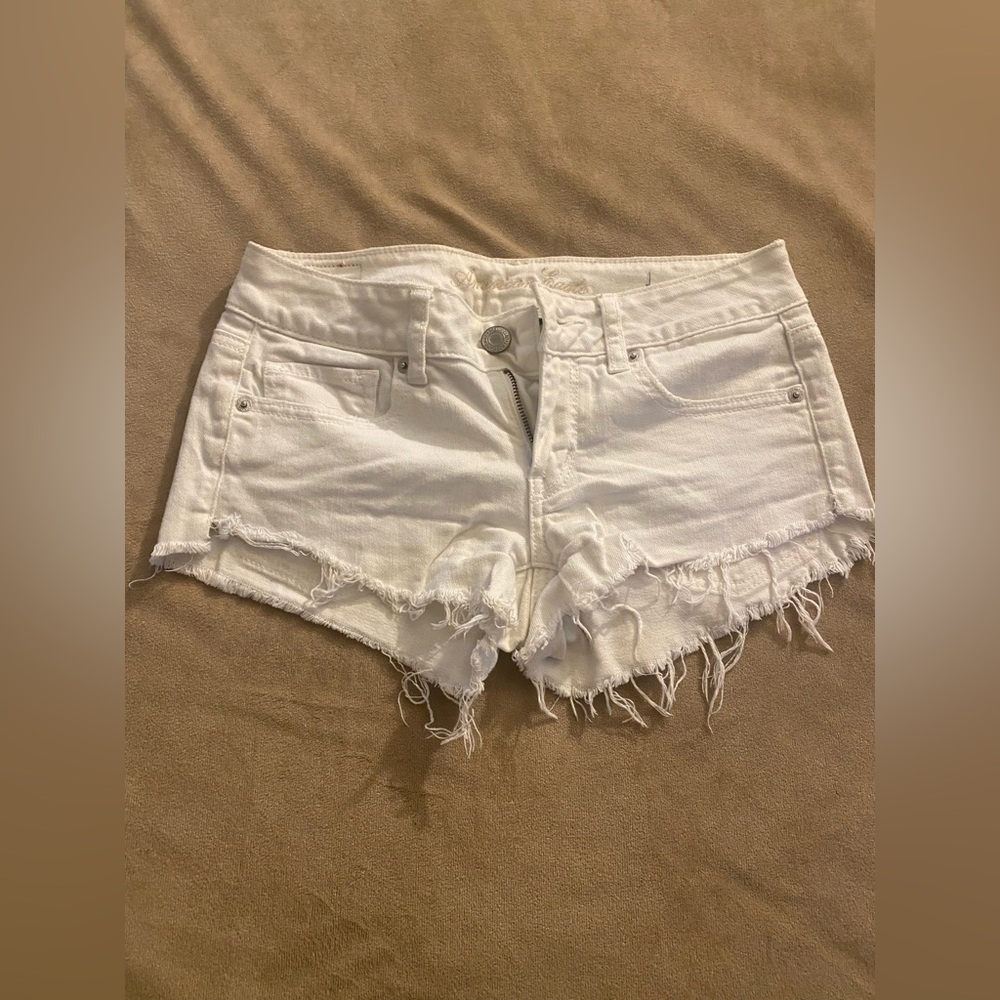 American Eagle White Frayed Jean Shorts